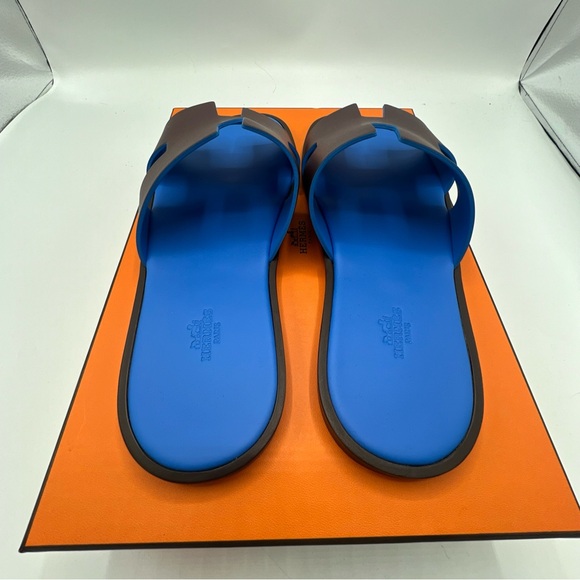 NWB HERMES IZMIR SANDALS In   Bordeaux / Bleu Santorin Size 43 - Picture 10 of 14